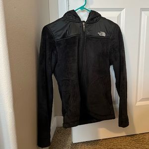 North face black hooded zip up fleece